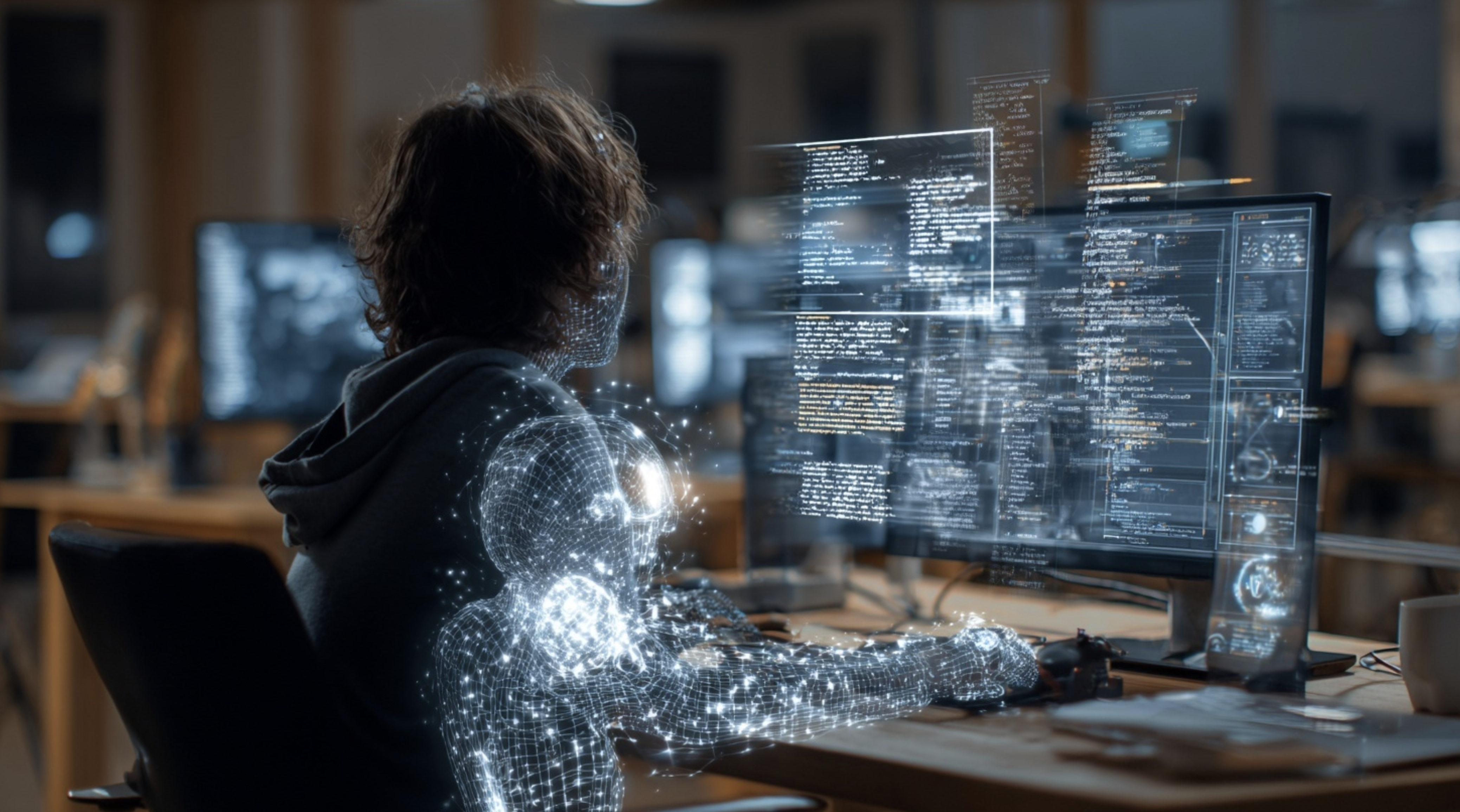 AI와 협업하는 미래의 바이브코딩 개발 환경 상상도