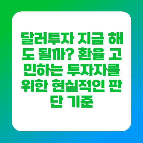달러투자 지금 해도 될까 환율 고민하는 투자자를 위한 현실적인 판단 기준