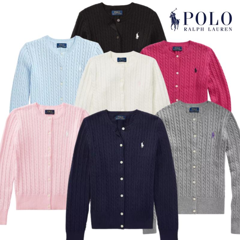 폴로 랄프로렌 빅걸즈 케이블 니트 코튼 가디건 화이트 핑크 헌터네이비 블루 블랙