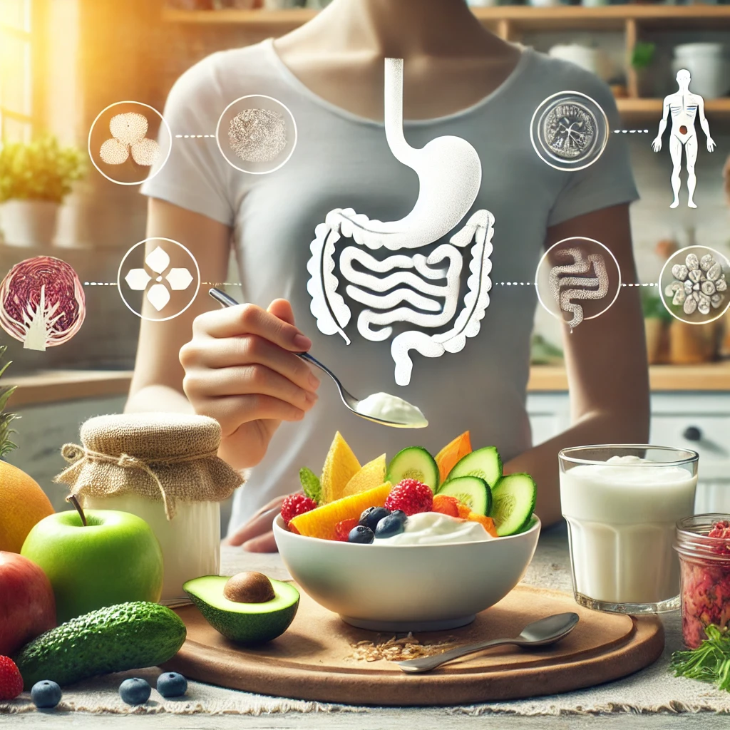 장내 미생물과 우리 몸 건강에 주는 영향을 이미지로 표현