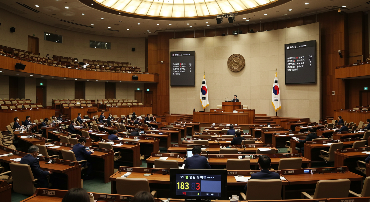 국회 본회의장에서 투표로 가결된 장면