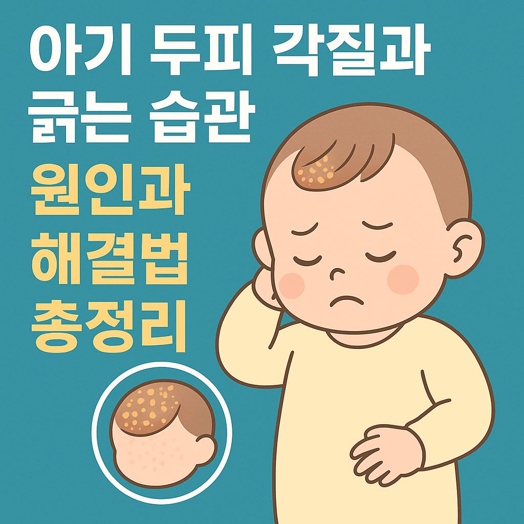 아기 두피에 각질이 생긴 이유와 머리 긁는 습관의 원인을 설명하는 장면