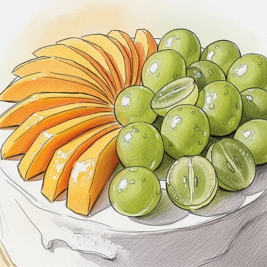 싱싱한 망고와 과일들이 놓여 있는 모습