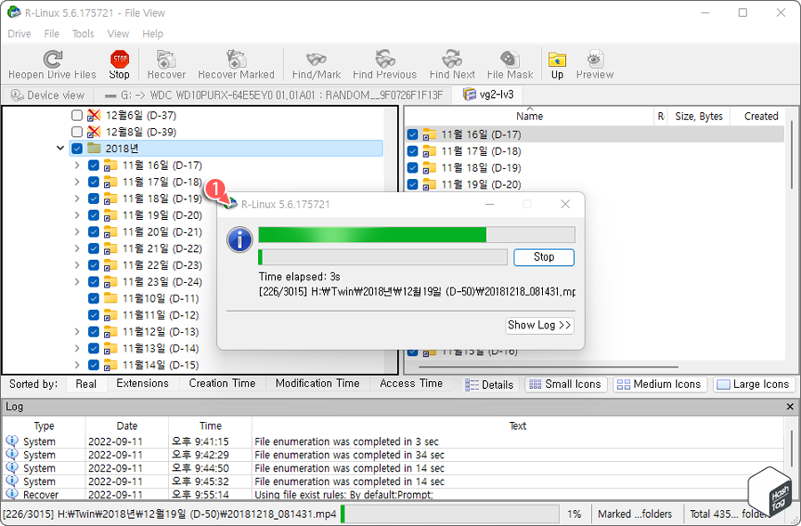 R-Linux > NAS 데이터 복구 프로세스 수행 중