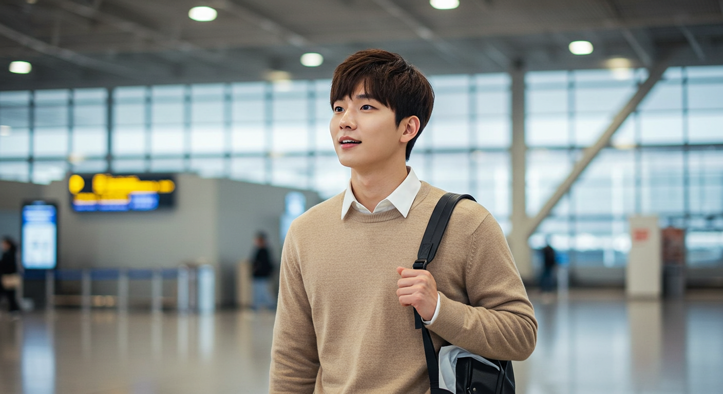 공항에 도착한 남자