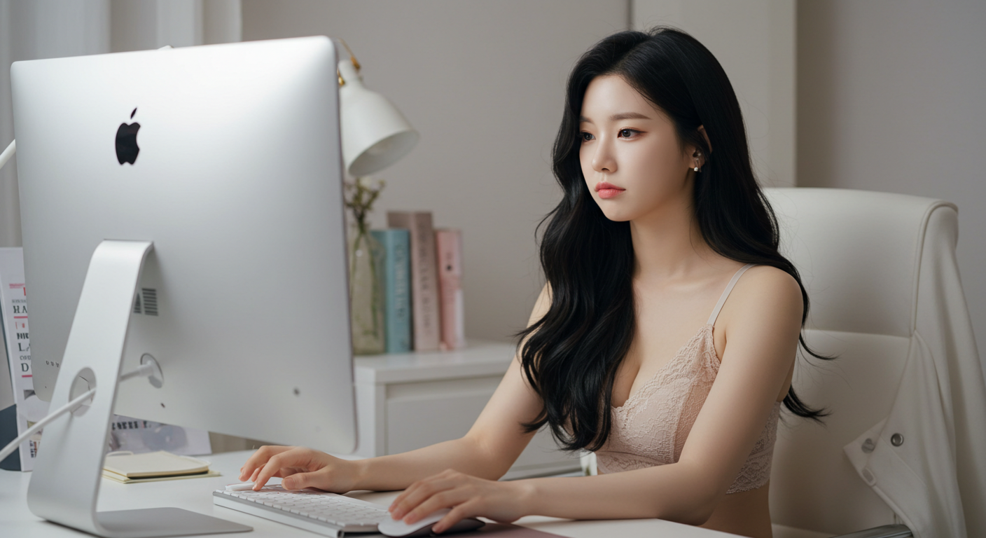 컴퓨터를 하는 여성