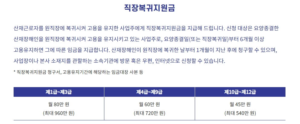산재근로자 원직장복귀지원