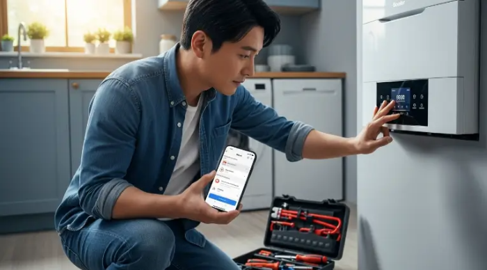 보일러 고장 살피는 남자