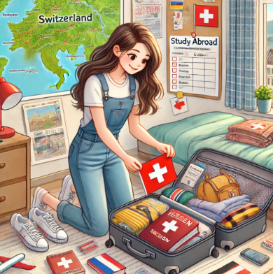 스위스 어학연수 가기 전 준비하는 여학생 모습