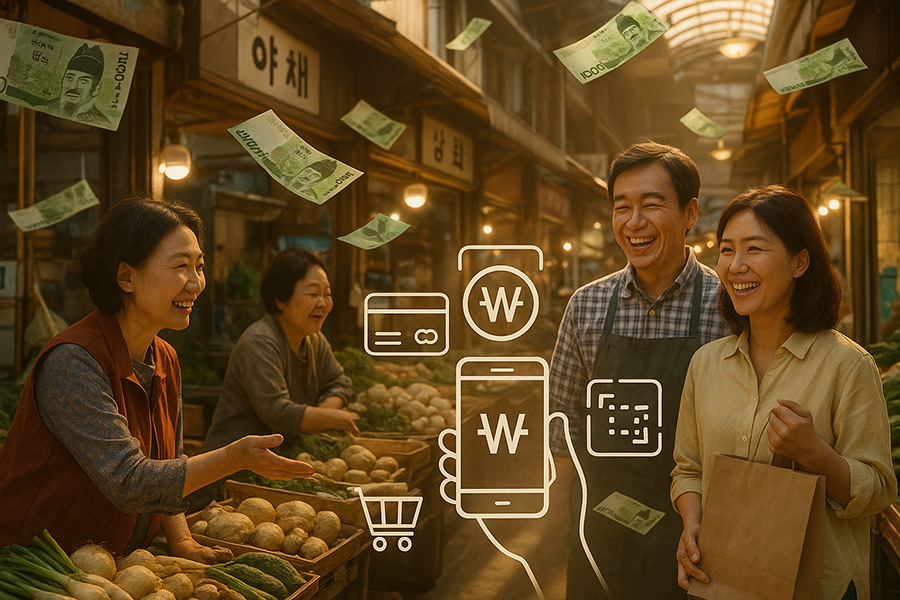 민생회복지원금 - 소상공인 지원과 지역경제 활성화를 나타내는 장면