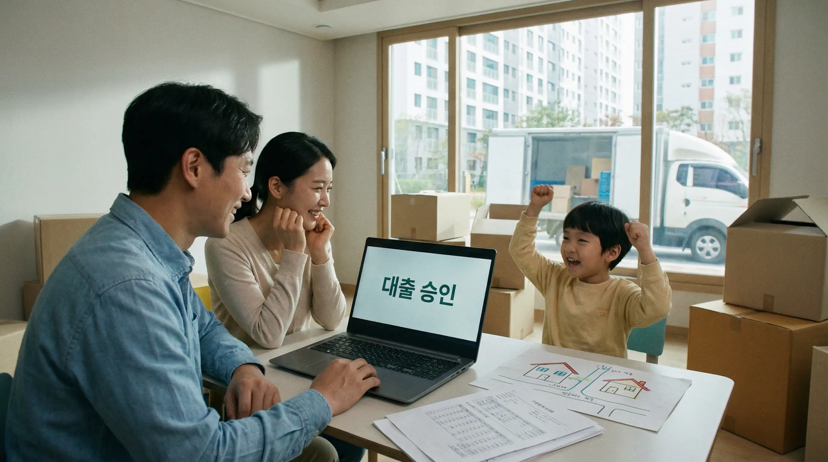 이사를 앞두고 기존 집과 새 집 사이에서 대출 문제로 고민하다가 해결책을 찾은 모습