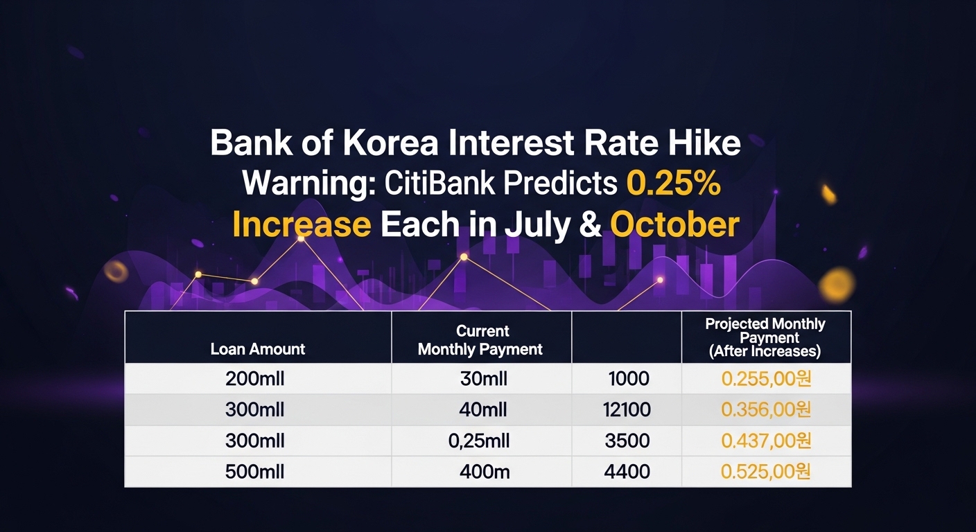 한국은행 금리 인상 씨티 7월 10월 0.25% 예측 주택담보대출 이자 부담 계산