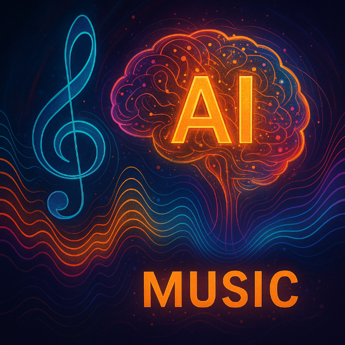 AI를 활용하여 음악을 만드는 모습을 형상화한 이미지