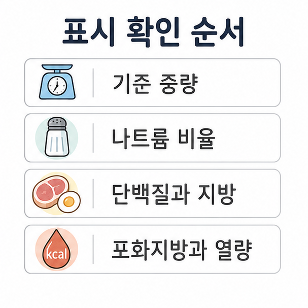 잠봉 영양성분표 확인 순서, 기준 중량과 나트륨 비율, 단백질과 지방, 열량을 정리한 목록