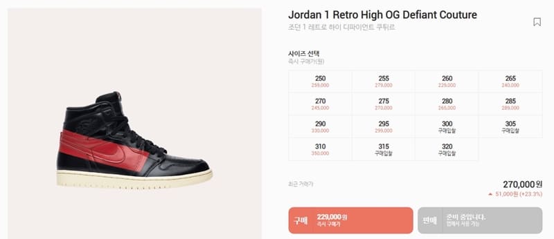 에어조던 1 하이 디파이언트 쿠튀르 추천 리셀가