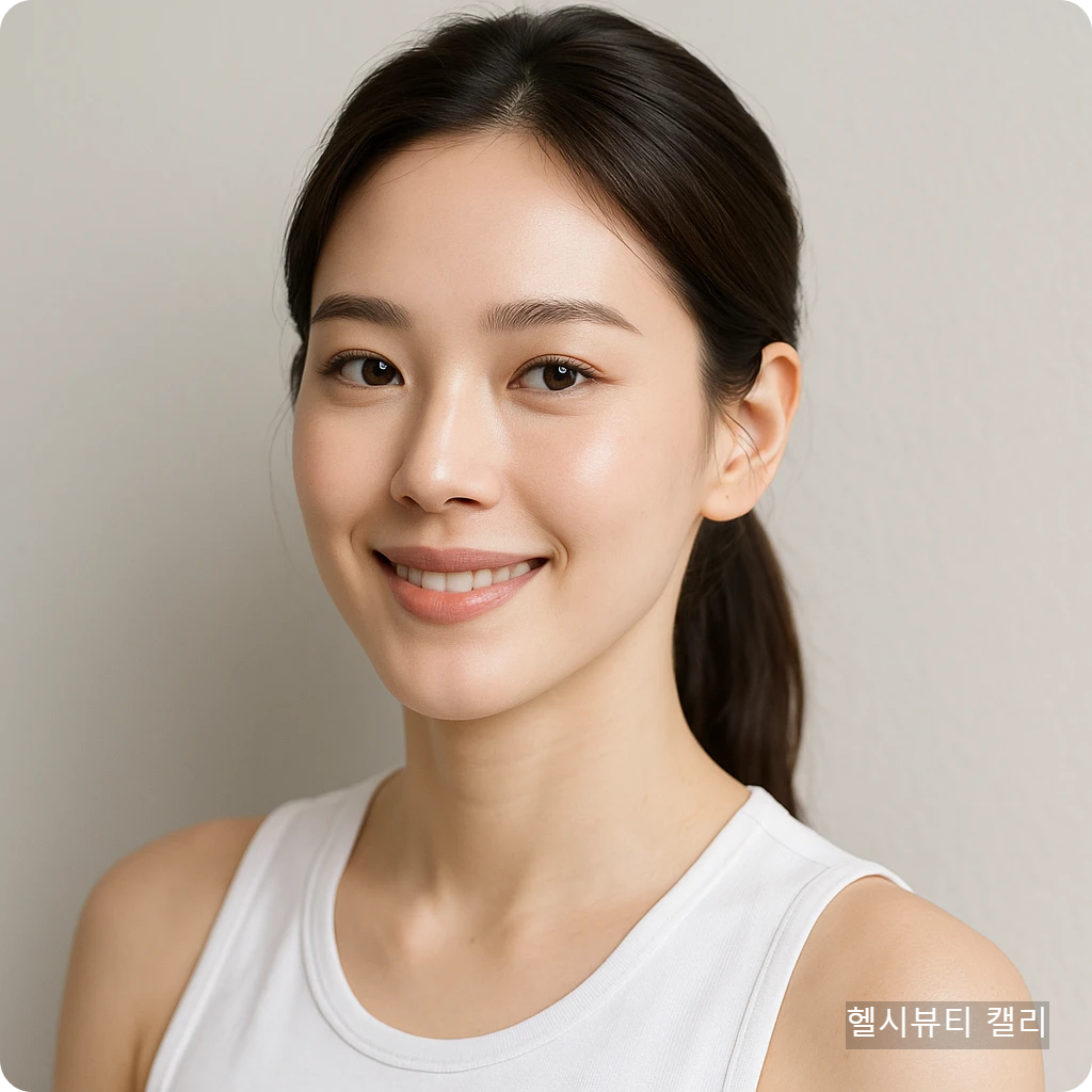 화사하게 미소 짓는 20대 여성의 클로즈업 프로필, 운동 블로그용 썸네일 이미지