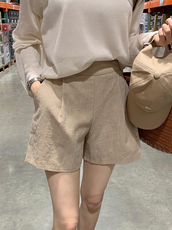 마누아 린넨 하이웨스트 핀턱 밴딩 3부 반바지