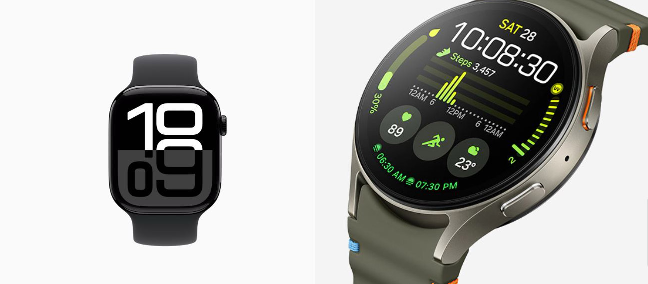 애플 워치 10과 갤럭시 워치 7 제품 사진
