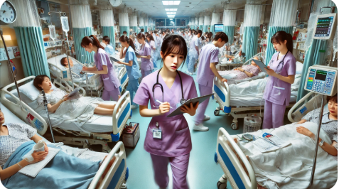 과중한 업무로 피로가 누적된 간호사 모습