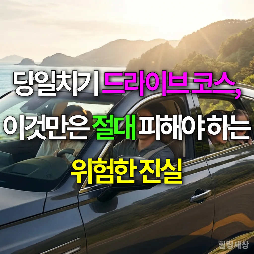 아름다운 해안 도로를 달리는 행복한 한국 가족의 모습