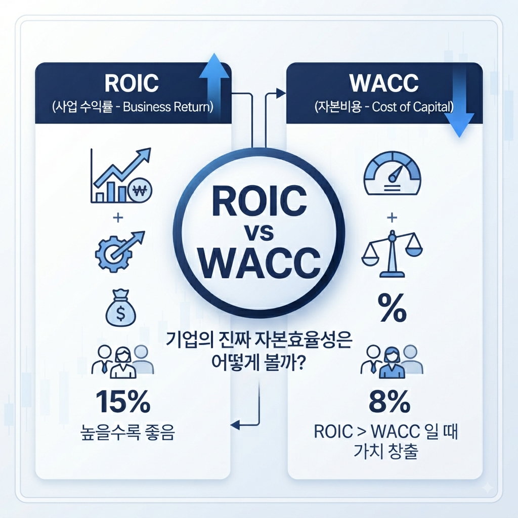 ROIC와 WACC 차이를 설명하는 금융 인포그래픽
