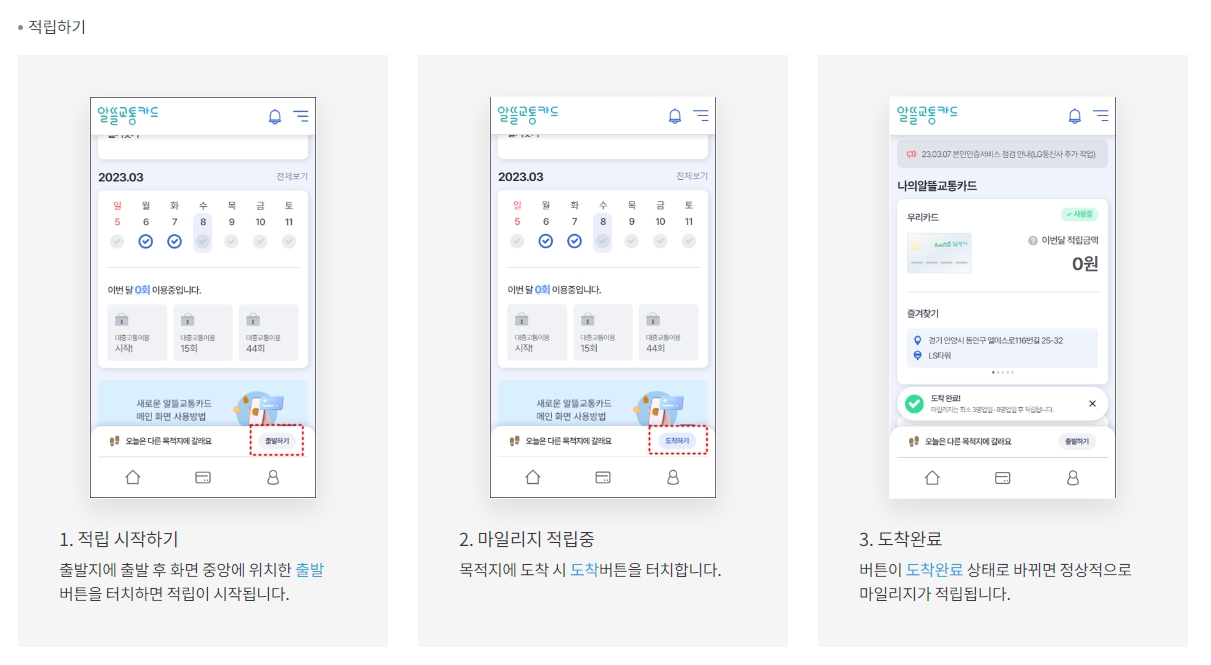 알뜰교통카드 마일리지 적립하는 방법 3단계