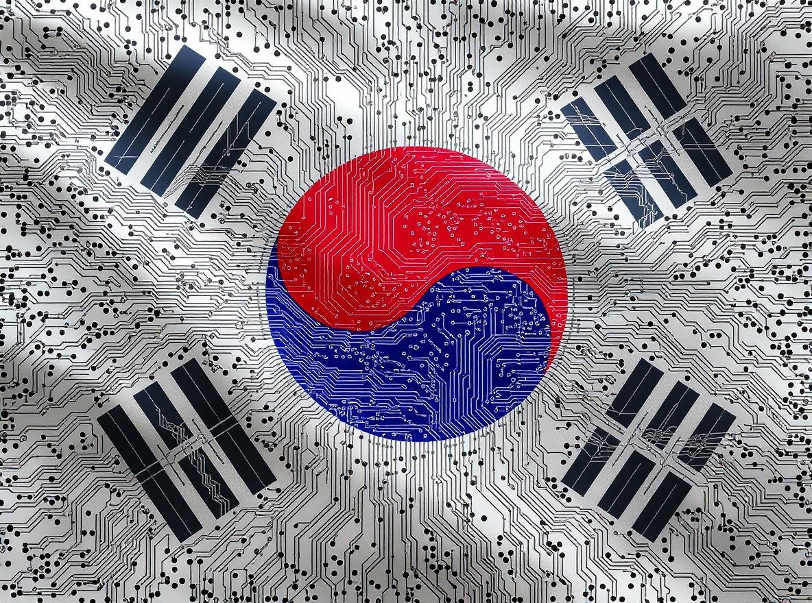 태극기위의 반도체회로 형상 이미지