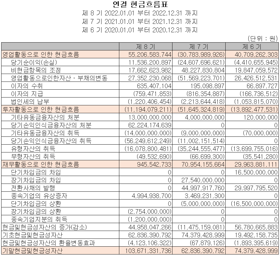 씨아이에스 - 현금흐름표