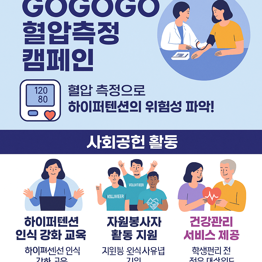 비아트리스 코리아 GOGOGO 혈압측정 캠페인 안내와 사회공헌 활동 인포그래픽