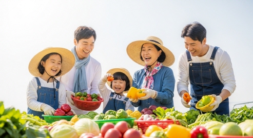 비타민B가 풍부한 채소&middot;과일을 고르는 모습