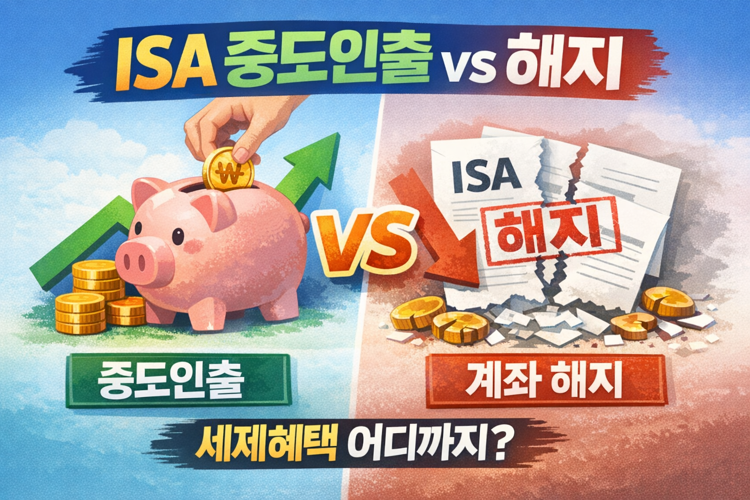 ISA 중도인출 vs 해지 차이와 세제혜택 유지 범위를 비교한 썸네일 이미지
