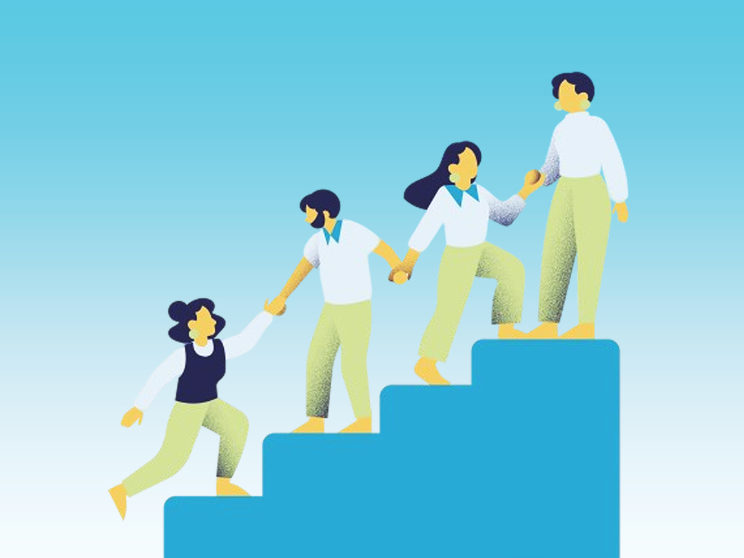 손에 손잡고 함께 계단을 오르는 사람들 무료 이미지