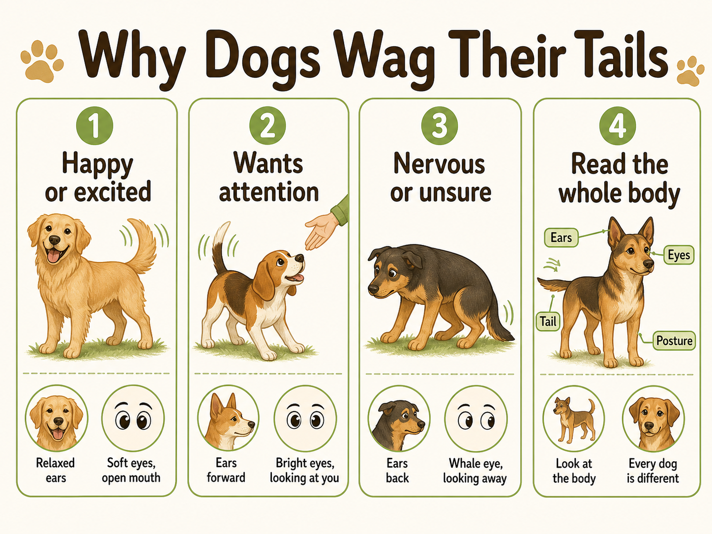 Infographic explaining why dogs wag their tails