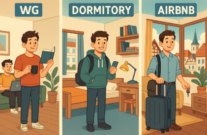 독일에서 WG, 기숙사, 에어비앤비에서 생활하는 모습 비교사진