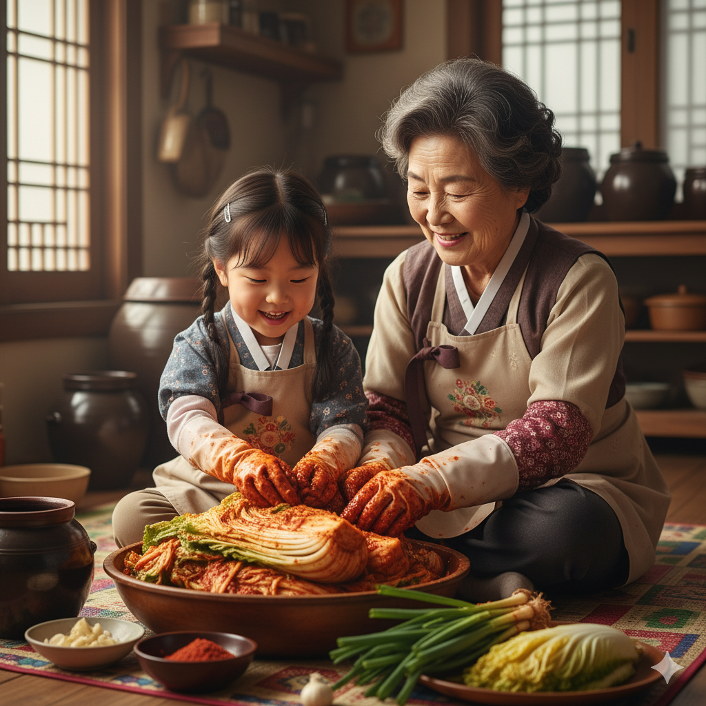 절임배추 김장 담구는 모습