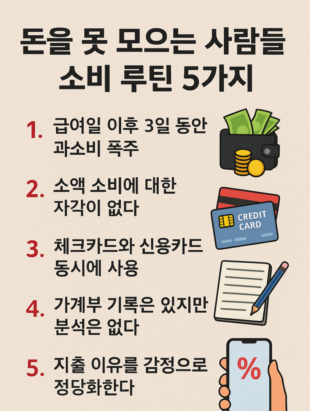 돈을 못 모으는 사람들의 소비 루틴 5가지