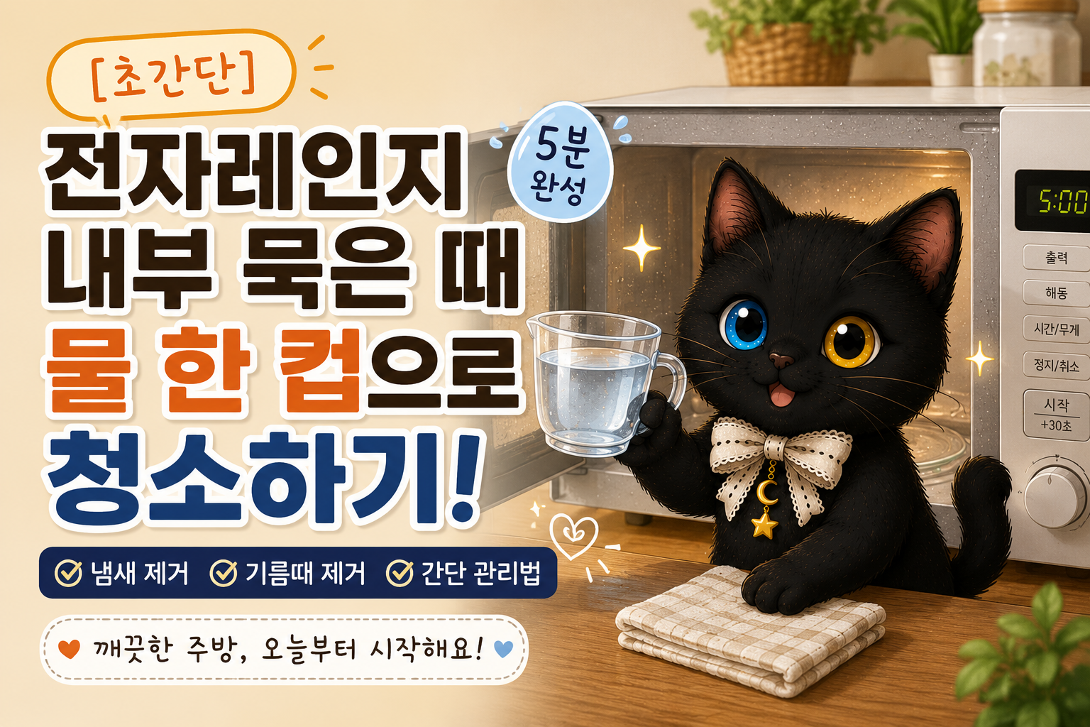 전자레인지 내부 청소, 물 한 컵으로 부담 없이 관리하는 방법