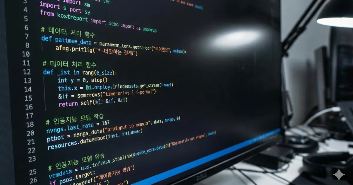 한글 주석이 달린 파이썬 자동화 코드 화면 클로즈업