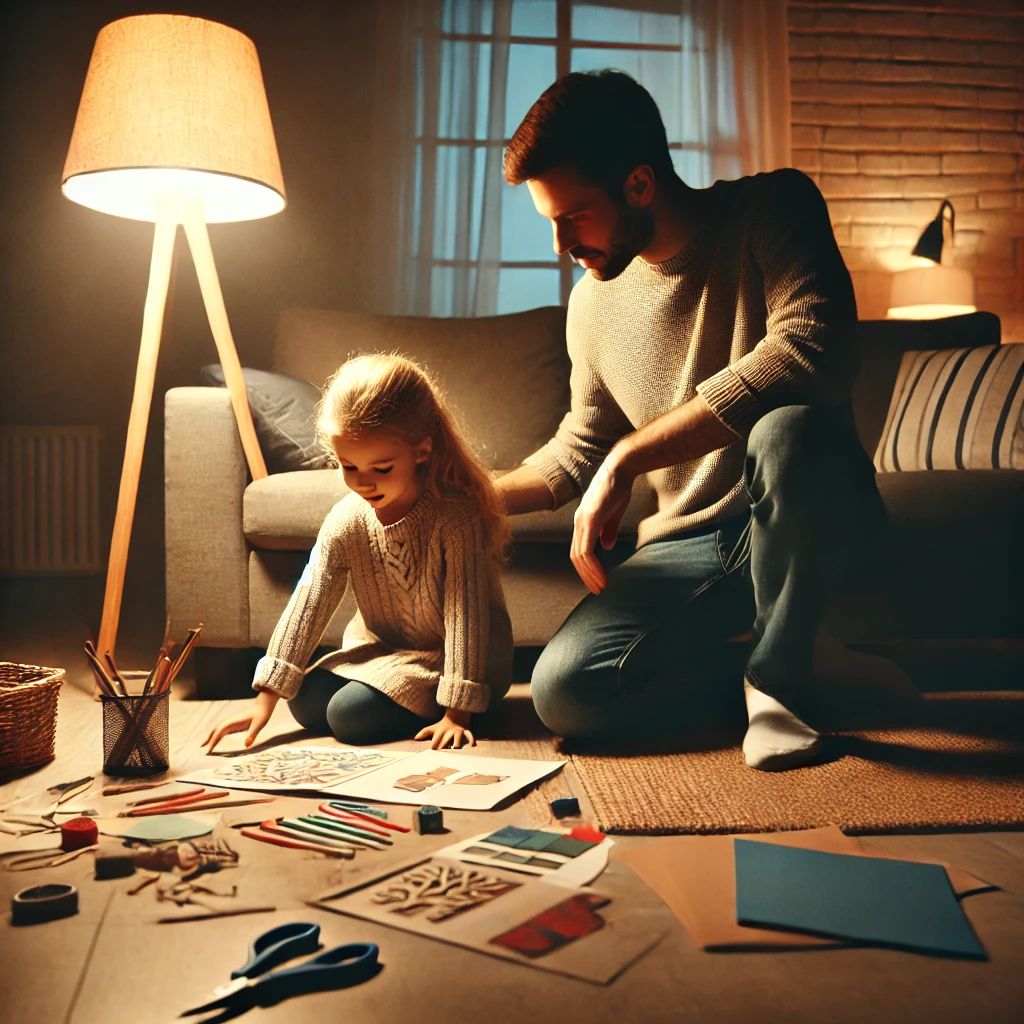 아빠가 아이의 과제를 도와주는 모습