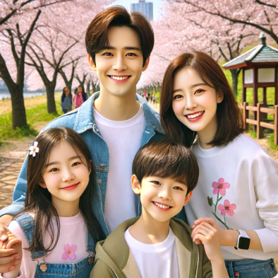 벚꽃 명소에서 가족들과 같이 사진 찍는 모습 관련 사진