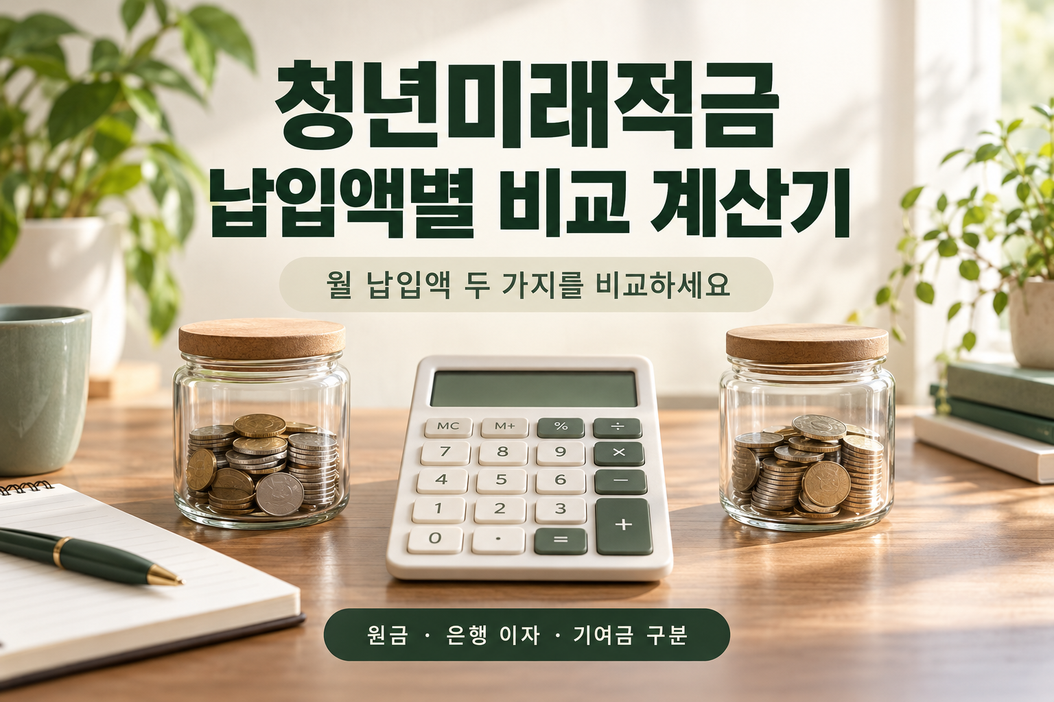 청년미래적금 납입액별 비교 계산기 - 월 10·30·50만원 원금·이자·기여금 비교