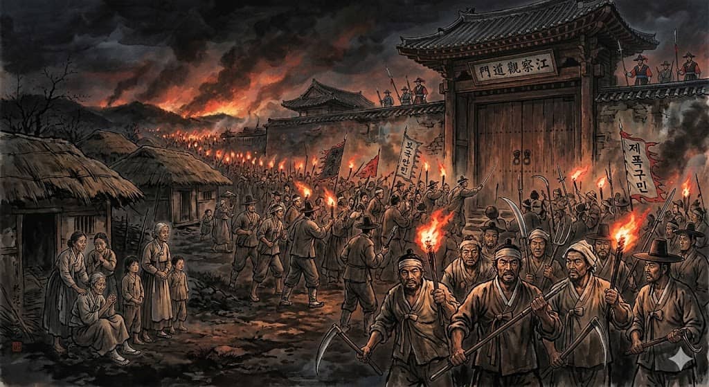 파일명: joseon_tax_revolt_hong_gyeongnae_1811_donghak_1894_minjung_anger_korea.jpg
Alt 태그: 조선 세금 반란 홍경래 난 임술민란 동학농민운동 1811 1862 1894 세금 저항 역사