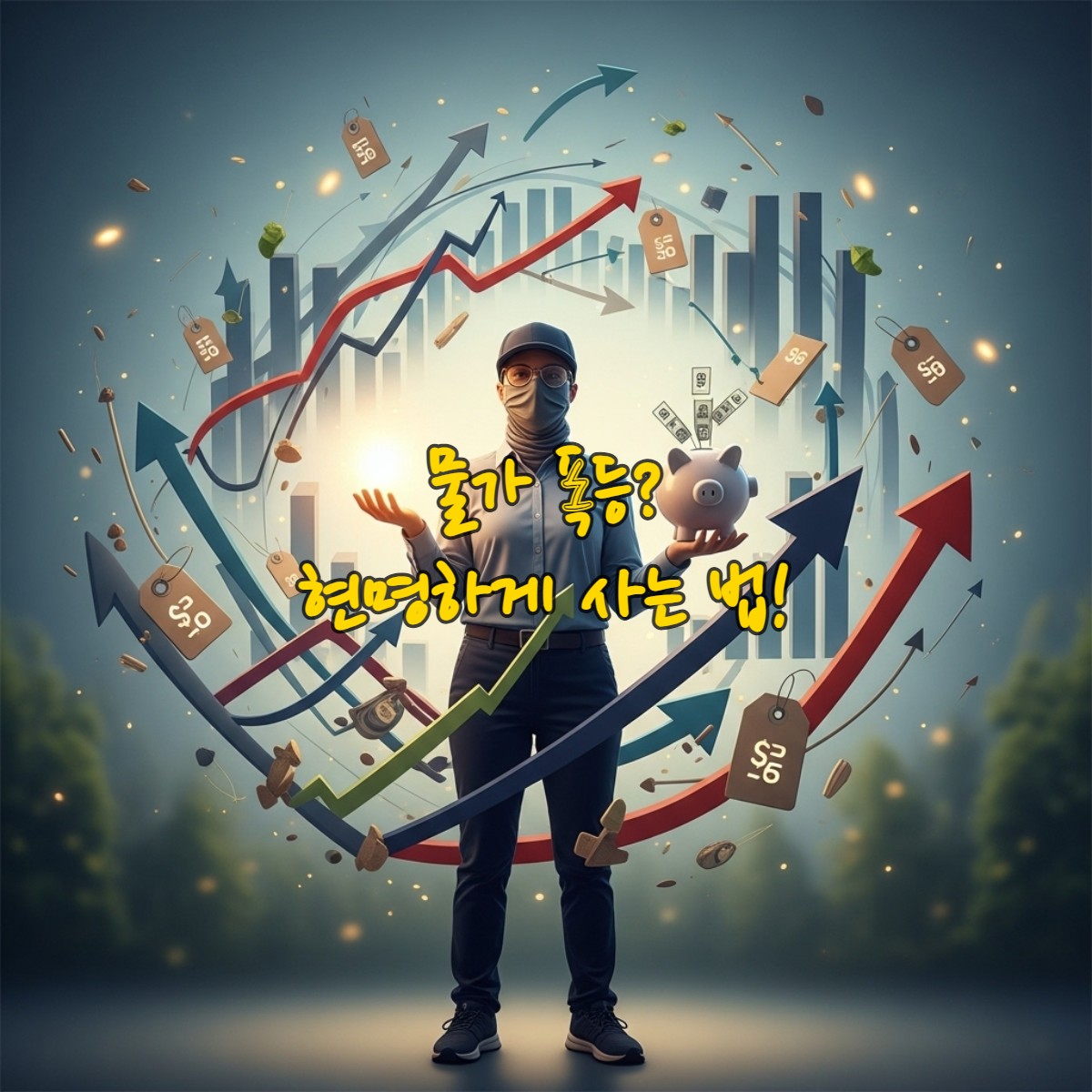 물가 상승 속에서 현명하게 재정을 관리하며 미래를 계획하는 사람의 모습