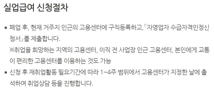 실업급여 신청 및 지급 절차 흐름도