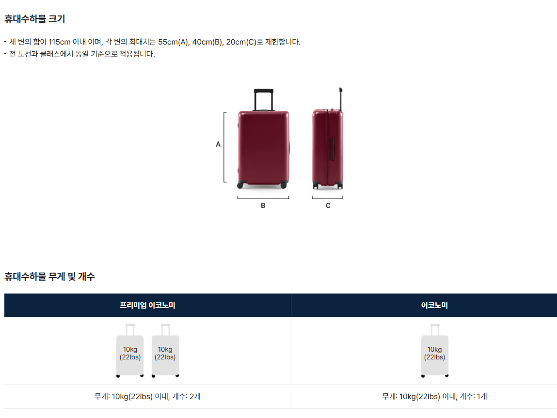 에어프레미아 수하물 규정 이미지
