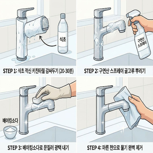 주방 수도꼭지 관리, 물때·녹 제거하고 광택 유지하는 법