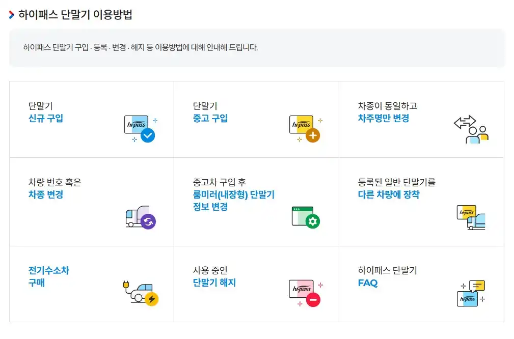하이패스 단말기 등록방법 (미납요금 납부 조회, 명의변경)