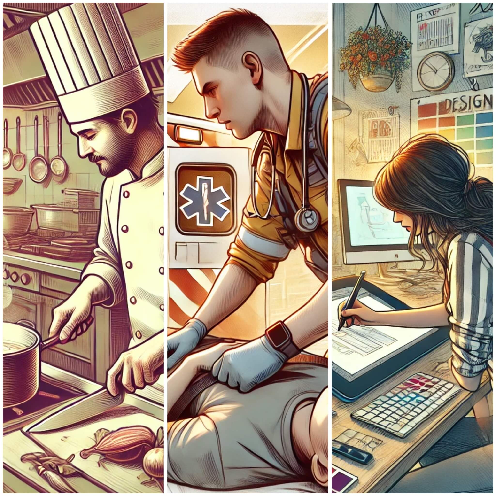 요리사, 응급구조사, 디자이너