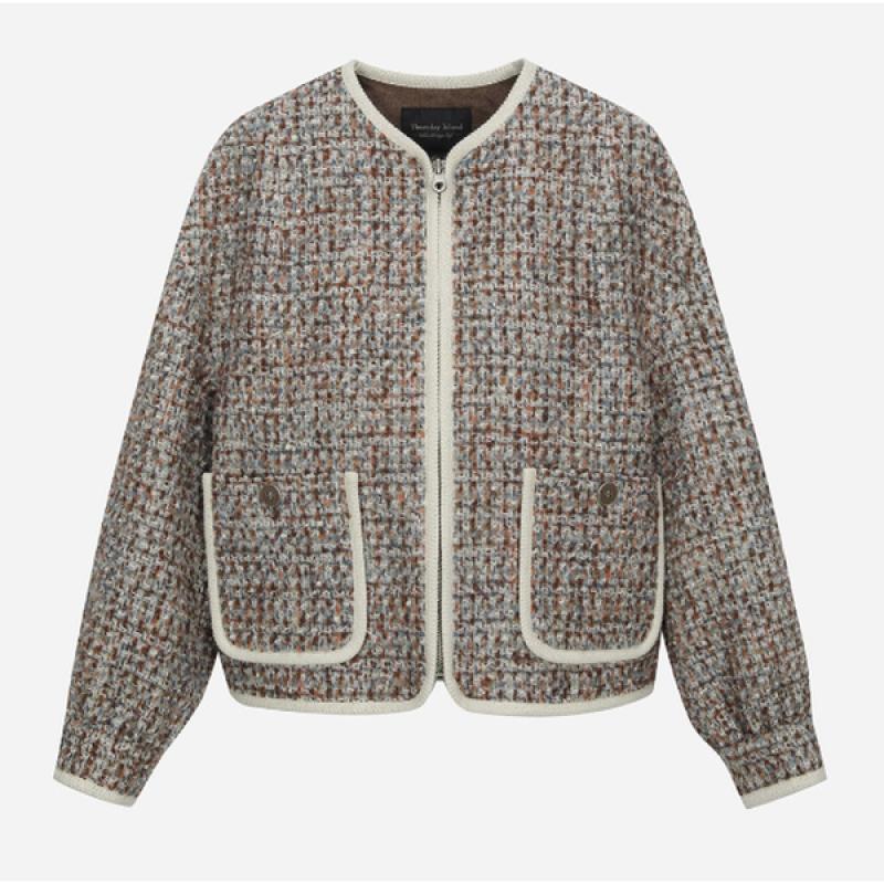 써스데이아일랜드 트위드 집업 자켓 T236MJK136W