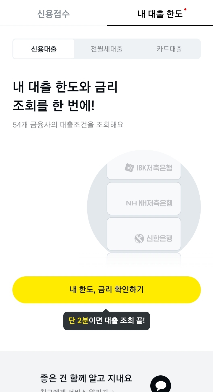 카카오 페이 대출 조회화면